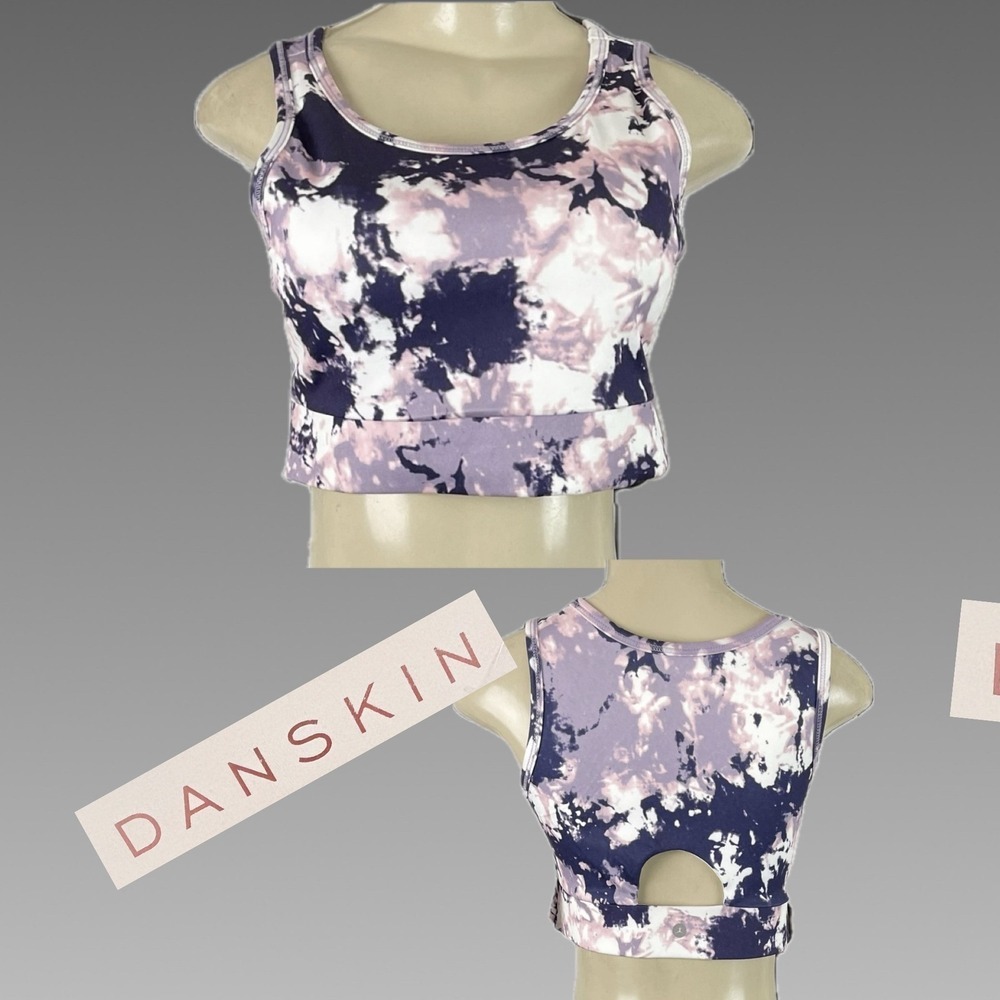 Danskin M Purple Scoop Neck Sports Bra Keyhole Back 4 Way Stretch Removal Pads